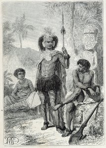 Reis van Kapitein James Cook (1728-1779): inboorlingen van de Marquesaseilanden - illustratie uit 