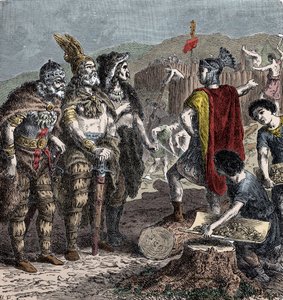 Julian en Frankische Hoofden - Ontmoeting tussen keizer Julianus en Frankische hoofden door Unknown artist