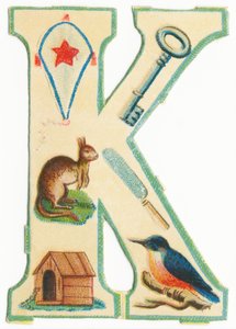K: vlieger, sleutel, kangoeroe, mes, kennel, ijsvogel door Unknown artist