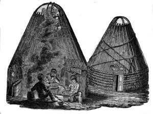 Kalmukken (Westelijke Mongolen) voor hun tent. door Unknown artist