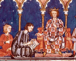 Koning Alfonso X de wijze helpt een schrijver (detail) door Unknown artist