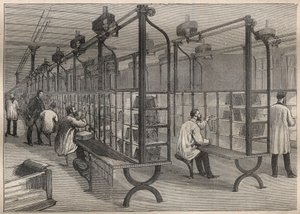 De post: het sorteren van post in het Hotel des Posts de Paris - Gravure in 