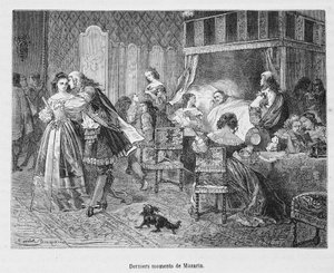 Laatste momenten van Mazarin (1602 - 1661). Illustratie in "Histoire de France populaire" door Henri Martin
