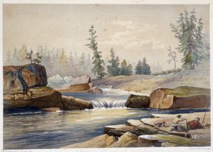 De watervallen van Papineau - in "Sketches on the nipisaguit a river of New Brunswick in America" door William Hickman, ed. Halifax door Unknown artist