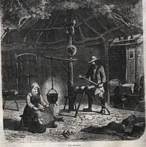 De klompenmakers. gravure 19e eeuw