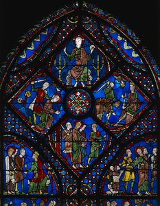 Leven van St Jacobus de Meerdere, bovenste deel van het raam, glas-in-loodraam (12e eeuw), Kathedraal van Chartres (Unesco Werelderfgoedlijst) door Unknown artist