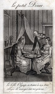 Klein diner. Olympe de Gouges, Franse schrijfster en revolutionair met Celine, een van haar vrienden door Unknown artist