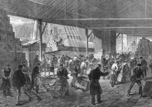 Londen 1868: de aankomst van de thee in de dokken.