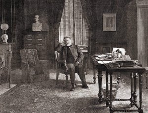 Louis Pasteur in zijn kantoor in het instituut. Gravure van de 19e eeuw. door Unknown artist