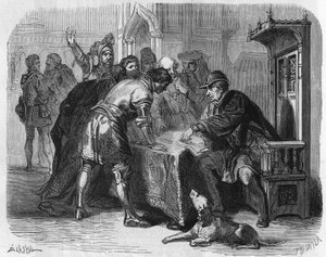 Lodewijk XI, koning van Frankrijk, verneemt de dood van Karel de Stoute op 7 januari 1477. Gravure uit de 19e eeuw. door Unknown artist