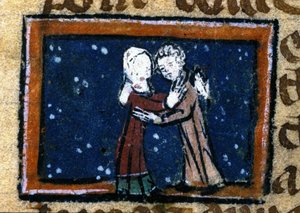 Liefdesscène uit een 13e-eeuws Frans manuscript door Unknown artist