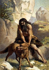 Lycanthropie: Waanzin van degene die denkt dat hij in een wolf is veranderd. Chromo uit de 19e eeuw door Unknown artist