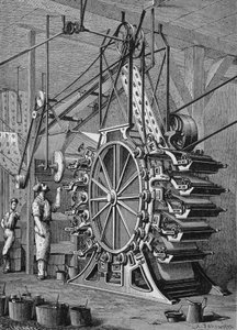 Machine voor het drukken van behang in 10 kleuren, gravure 19e eeuw door Unknown artist