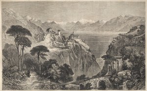 Madonna del Sasso, Zwitserland - Het klooster van Onze-Lieve-Vrouw van Sasso - nabij Locarno aan het Lago Maggiore - Kanton Ticino in Zwitserland - 1861.