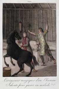 Magische ceremonie van een sjamaan Yakoute (Yakoute) om een zieke te genezen (Siberië) - gravure, begin 19e eeuw door Unknown artist