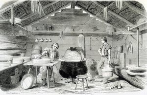 Het maken van Gruyère kaas in een Zwitsers chalet, of kaasfabriek in de Alpen - in De wonderen van de industrie door Louis Figuier door Unknown artist