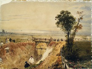 Aanleg van de Shoreham-spoorweg, ca. 1840 (aquarel op papier)