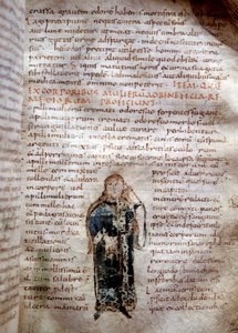 Manuscriptpagina uit "De simplicibus medicamentis" van Claude Galien (v. 131 - v. 201). 8e of 9e eeuw. Governativa van Lucca