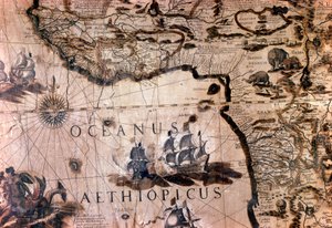 Kaart van Afrika: detail met de Golf van Benin en het eiland Sint-Helena. 17e eeuw Rome Italiaanse Geografische Vereniging