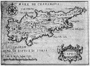 Kaart van het eiland Cyprus (cipro) in 1587 in 
