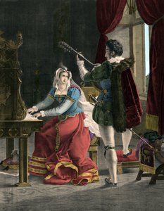Mary Stuart en David Rizzio - Marie (Mary) Iere Stuart (1542-1587) met David (Davide) Rizzio - 19e-eeuwse gravure