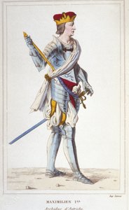 Maximiliaan I (van Habsburg). Aartshertog van Oostenrijk, Koning van de Romeinen en Duits keizer (1459 - 1519). Gravure uit 1830 door Unknown artist
