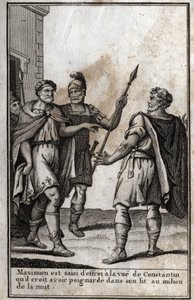 Maximianus Hercules (Marcus Aurelius Valerius Maximianus) (circa 250-310), Romeins keizer, wordt bevangen door angst bij het zien van Constantijn (Constantijn I, Flauius Valerius Aurelius Constantinus, 272-306), zijn schoonzoon, die hij denkt te hebben ver door Unknown artist