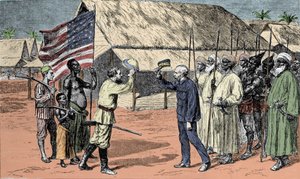 Ontmoeting tussen Sir Henry Morton Stanley (1841-1904) en David Livingstone (1813-1873) in 1871