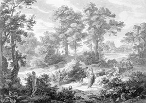Ontmoeting tussen Odysseus die bij een rivier lag en Nausicaa (gravure eind 19e eeuw) door Unknown artist