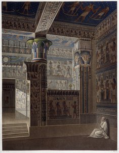 Memnonium Thebe, pl 37: Kleurrijk interieur perspectief van de tempel van het westen - in 