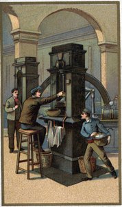 Monetaire pers Chromolithografie van het einde van de 19e eeuw