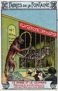 Aap en Luipaard - Fabels van Jean de La Fontaine (1621-95) - Chromolithografie eind 19e eeuw Privécollectie door Unknown artist
