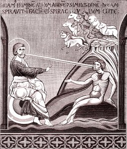Mozaïek dat de schepping van de mens voorstelt door Unknown artist