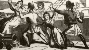 Mevrouw Glass en haar dochter smeken de piraten om hun leven te sparen, c.1836 door Unknown artist