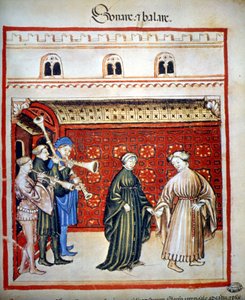 Muzikanten en dansers, -in Tacuinum Sanitatis door Unknown artist