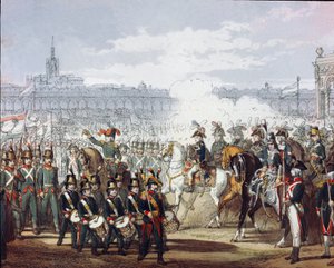 Napoleon Bonaparte (1769-1821) inspecteert het Lombardische en Cispadische legioen van de militie op 09/07/1797 door Unknown artist
