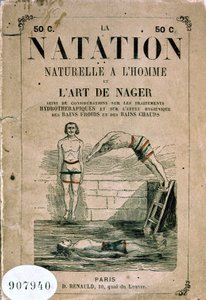 Natuurlijk zwemmen met man en de kunst van het zwemmen, en overwegingen over hydrotherapie behandelingen en het hygiënische effect van koude en warme baden - Frontispice, eind 19e eeuw door Unknown artist