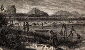 Bij de watervallen van de Rovuma (Mozambique), de visactiviteiten