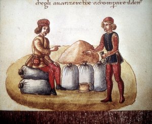 Onderhandeling over graanprijzen. 15e-eeuws manuscript. Biblioteca Nazionale de Florence door Unknown artist