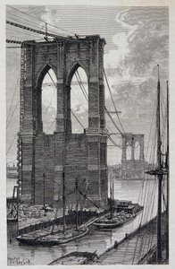 New York: Brooklyn Bridge pijlers in aanbouw - in "De Wereldreis", 2e semester 1881 door Unknown artist