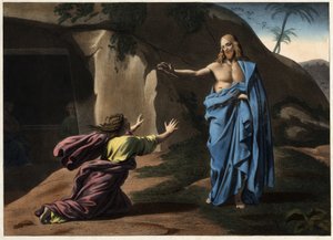 Noli me tangere: de verschijning van Christus aan Sint-Magdalena. Anonieme gravure uit de 19e eeuw. door Unknown artist