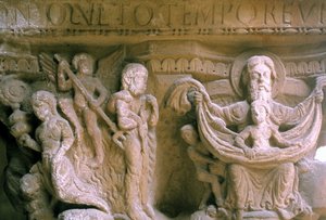 Normandische kunst in Monreale (Sicilië): kapitelen van het klooster van de Benedictijnen die Christus en God voorstellen