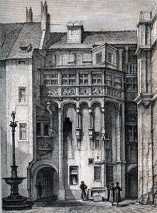 Nurnberger Rathaus - de binnenplaats van het stadhuis van Neurenberg - gravure rond 1867