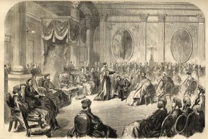 Orde van Sint-Patrick - De Meest Illustere Orde van Sint-Patrick - De investituur van een ridder in de Orde van Sint-Patrick in Dublin, Ierland in de 19e eeuw - gravure 1866 door Unknown artist