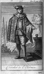 Ridderorden. Ridder van Herminei in Bretagne in de 14e eeuw. In "Geschiedenis van militaire orden of ridders, van de veilige en routinematige milities van beide geslachten, die tot nu toe zijn opgericht. Editie genomen van Abbe Giustiniani, R.P.Bonani door Unknown artist