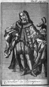 Ridderorden. Ridder van de Verlosser of het kostbare bloed van Jezus in het Hertogdom Mantua (Mantova) in de 17e eeuw. In History of military orders or knights, of the secure and routine militias of both sexes, which have been established so far door Unknown artist