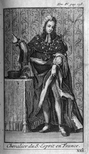 Ridderorden. Ridder van de Heilige Geest (Orde van de Heilige Geest) in Frankrijk in de 16e eeuw. In "Geschiedenis van militaire orden of ridders, van de veilige en routinematige milities van beide geslachten, die tot nu toe zijn opgericht. Editie genomen  door Unknown artist