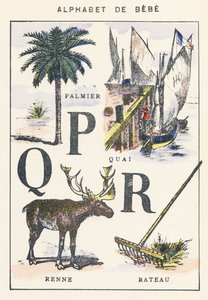P Q R: palmboom, dok, rendier, hark door Unknown artist