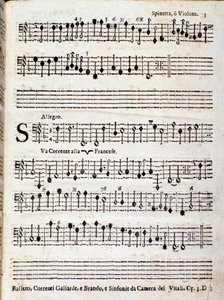 Pagina van de partituur van Balletti, correnti alla francese opus 3 door Giovanni Battista Vitali
