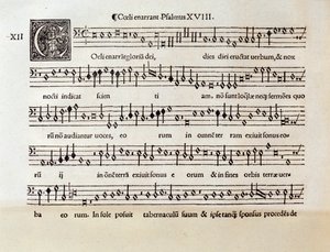 Pagina van bladmuziek van Coeli enarrant psalm XVIII door Willaert (1538) door Unknown artist
